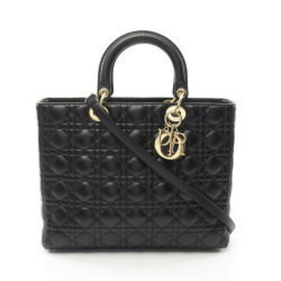 Dior Lady Cannage Handbag Leather Black - Picture 1 of 7